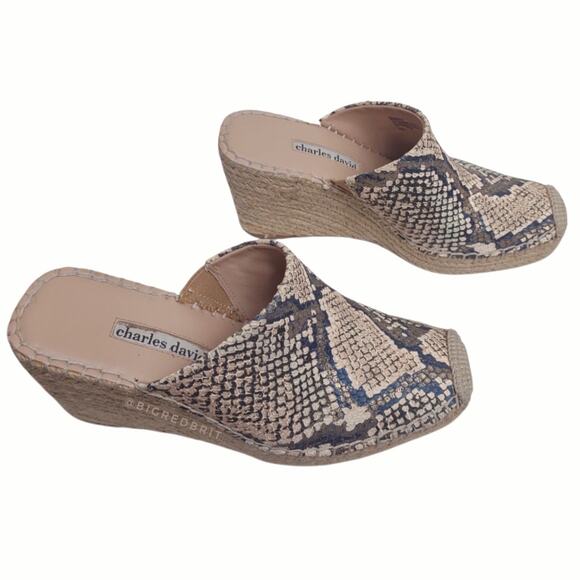 CHARLES DAVID Snakeskin Espadrille Shoes Size 6 Animal Print Leather Clog Wedge - Picture 6 of 15